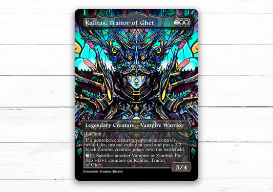 Kalitas, Traitor of Ghet Stained Glass - Full Art Style - Custom MtG Proxy Card